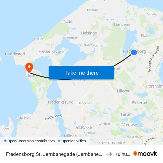 Fredensborg St. Jernbanegade (Jernbanegade) to Kulhuse map