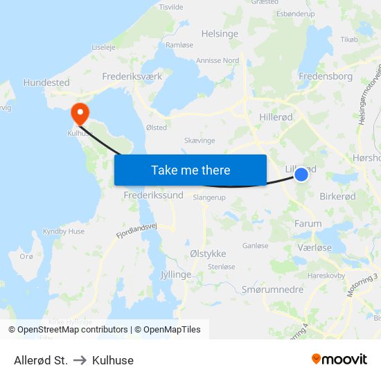 Allerød St. to Kulhuse map