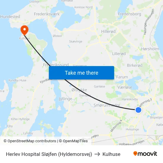 Herlev Hospital Sløjfen (Hyldemorsvej) to Kulhuse map