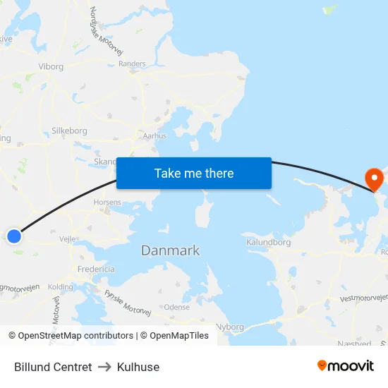 Billund Centret to Kulhuse map