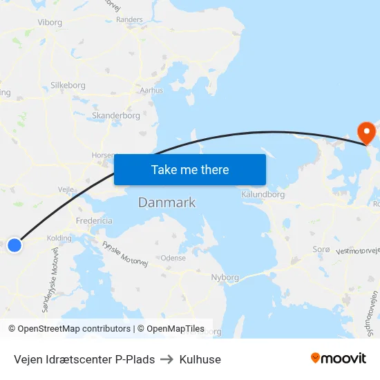 Vejen Idrætscenter P-Plads to Kulhuse map