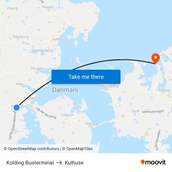 Kolding Busterminal to Kulhuse map