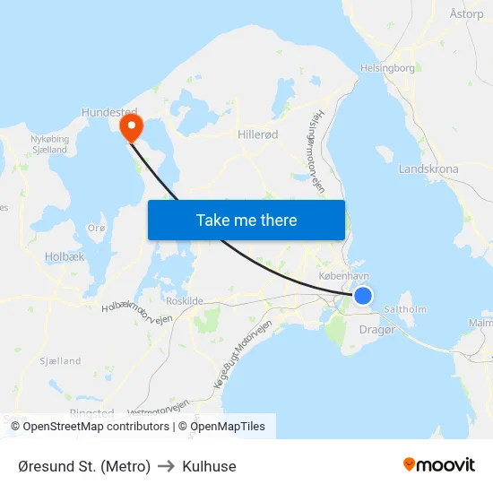 Øresund St. (Metro) to Kulhuse map