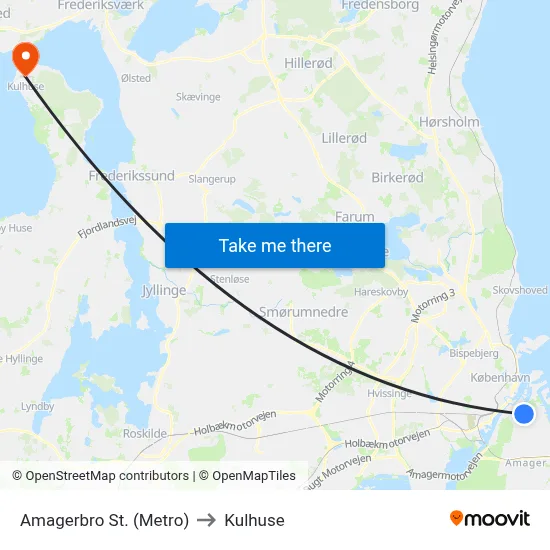 Amagerbro St. (Metro) to Kulhuse map