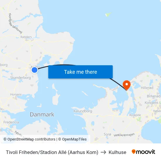 Tivoli Friheden/Stadion Allé (Aarhus Kom) to Kulhuse map