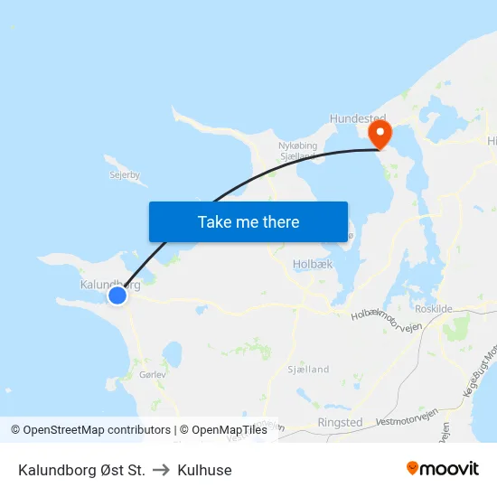 Kalundborg Øst St. to Kulhuse map