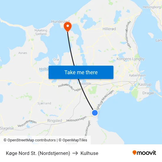 Køge Nord St. (Nordstjernen) to Kulhuse map
