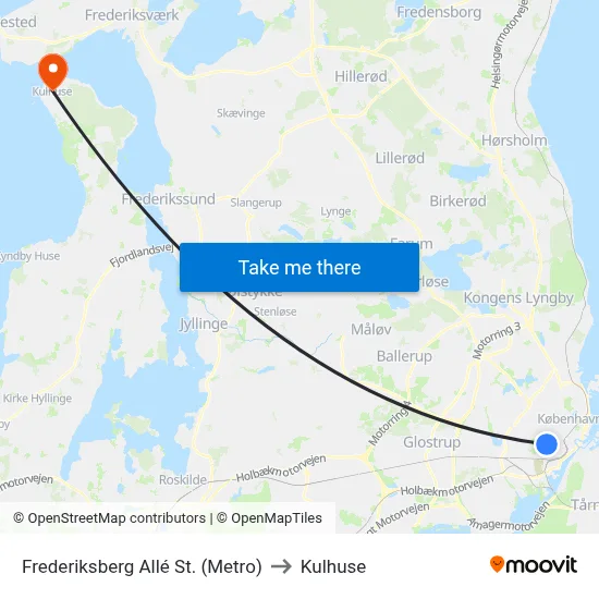 Frederiksberg Allé St. (Metro) to Kulhuse map