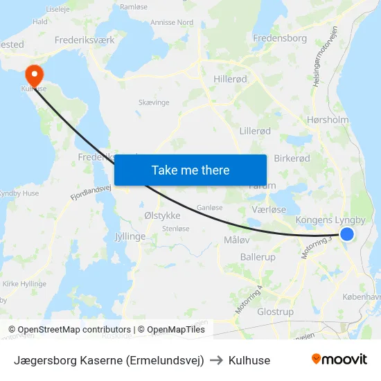 Jægersborg Kaserne (Ermelundsvej) to Kulhuse map