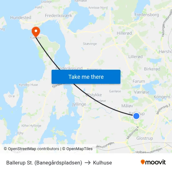 Ballerup St. (Banegårdspladsen) to Kulhuse map