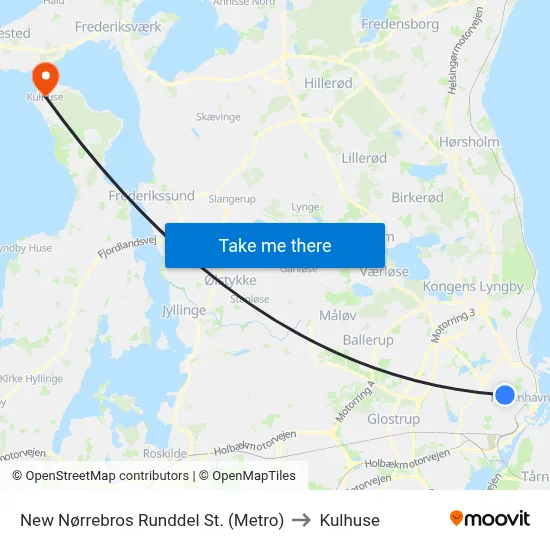 New Nørrebros Runddel St. (Metro) to Kulhuse map