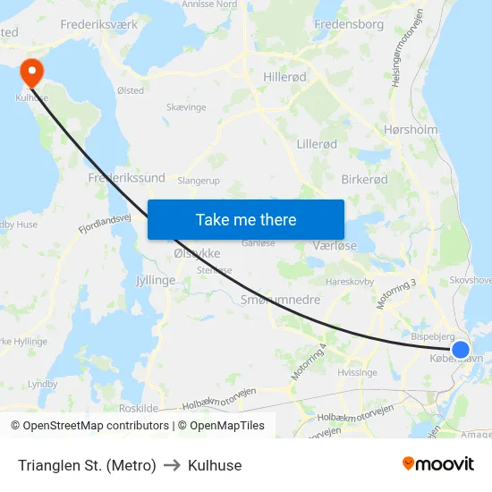 Trianglen St. (Metro) to Kulhuse map