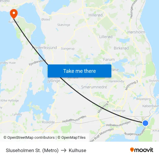 Sluseholmen St. (Metro) to Kulhuse map