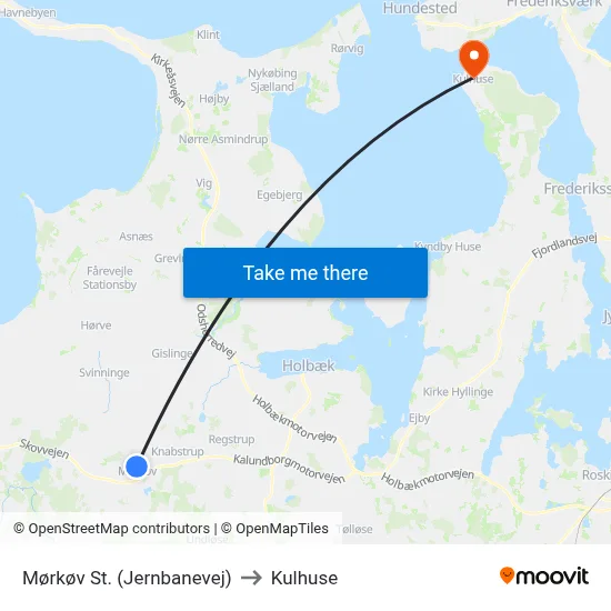 Mørkøv St. (Jernbanevej) to Kulhuse map