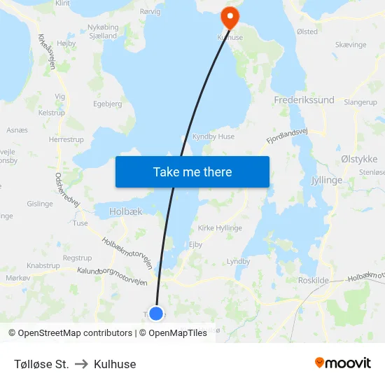 Tølløse St. to Kulhuse map