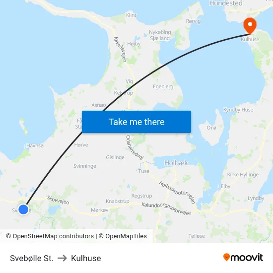 Svebølle St. to Kulhuse map