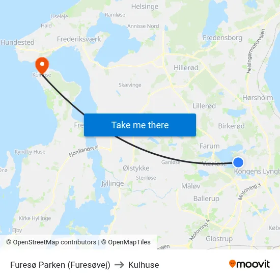 Furesø Parken (Furesøvej) to Kulhuse map