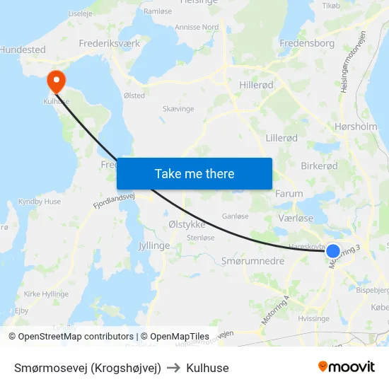 Smørmosevej (Krogshøjvej) to Kulhuse map