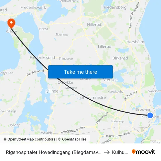 Rigshospitalet Hovedindgang (Blegdamsvej) to Kulhuse map