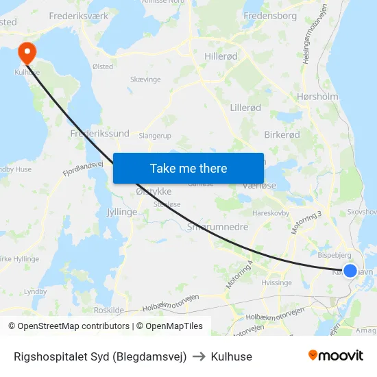Rigshospitalet Syd (Blegdamsvej) to Kulhuse map