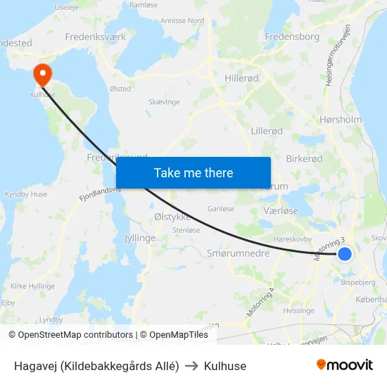 Hagavej (Kildebakkegårds Allé) to Kulhuse map