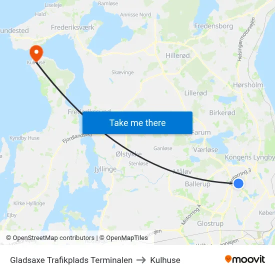 Gladsaxe Trafikplads Terminalen to Kulhuse map
