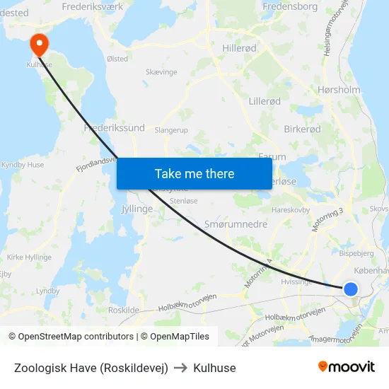 Zoologisk Have (Roskildevej) to Kulhuse map