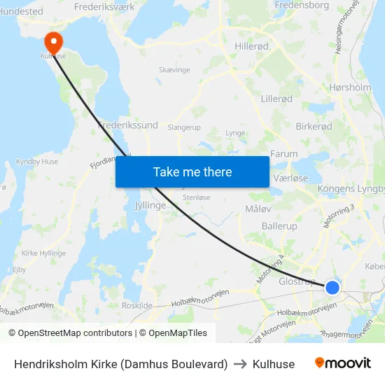 Hendriksholm Kirke (Damhus Boulevard) to Kulhuse map