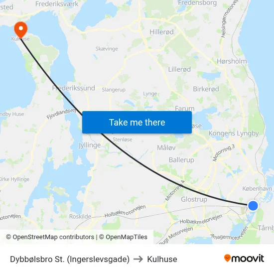 Dybbølsbro St. (Ingerslevsgade) to Kulhuse map
