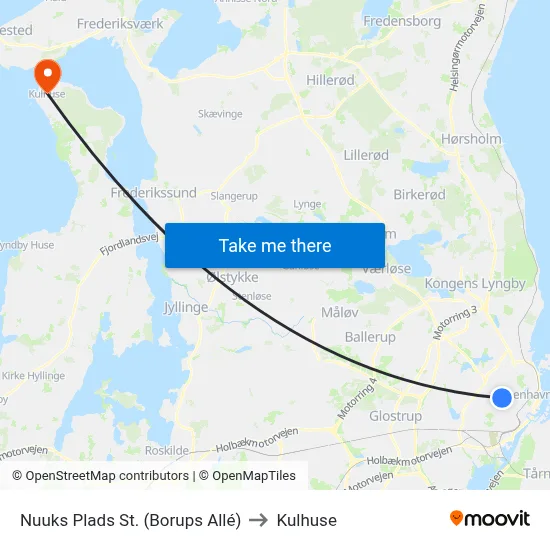 Nuuks Plads St. (Borups Allé) to Kulhuse map