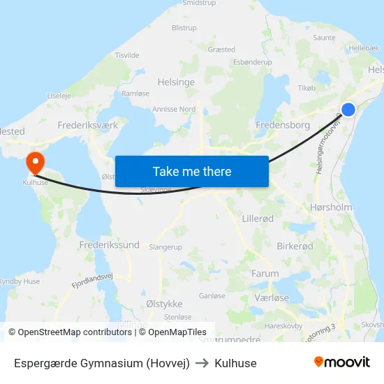 Espergærde Gymnasium (Hovvej) to Kulhuse map