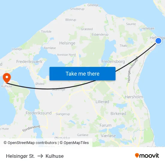 Helsingør St. to Kulhuse map