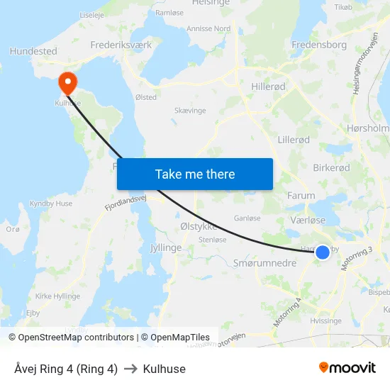 Åvej Ring 4 (Ring 4) to Kulhuse map