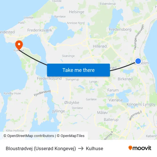 Bloustrødvej (Usserød Kongevej) to Kulhuse map