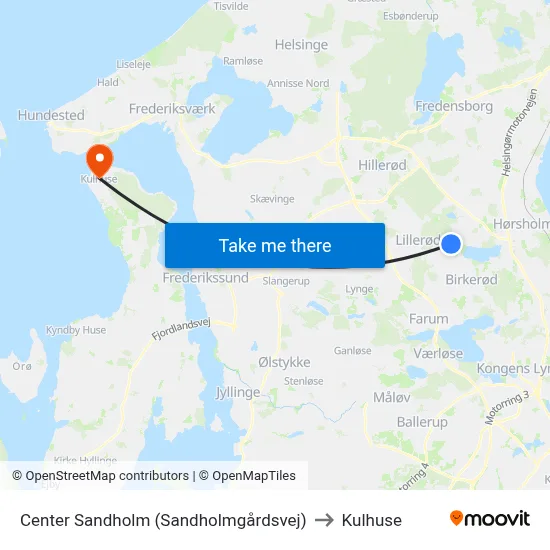 Center Sandholm (Sandholmgårdsvej) to Kulhuse map