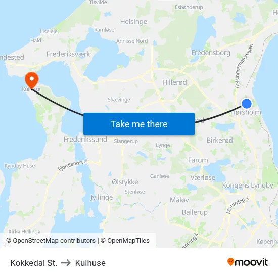 Kokkedal St. to Kulhuse map