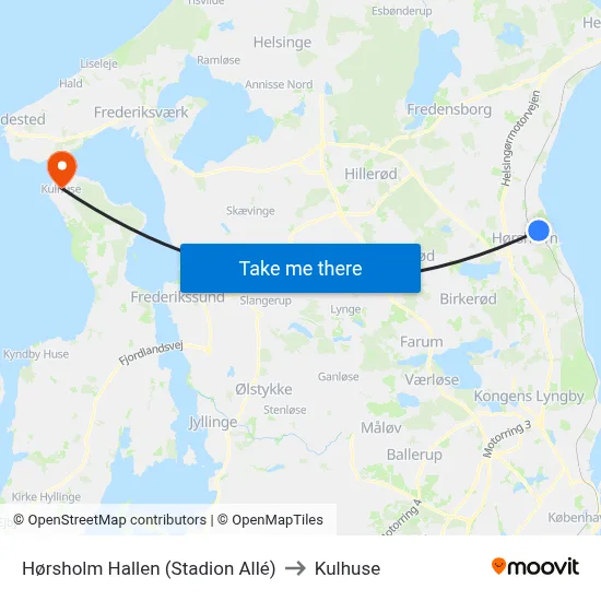 Hørsholm Hallen (Stadion Allé) to Kulhuse map