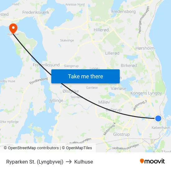 Ryparken St. (Lyngbyvej) to Kulhuse map