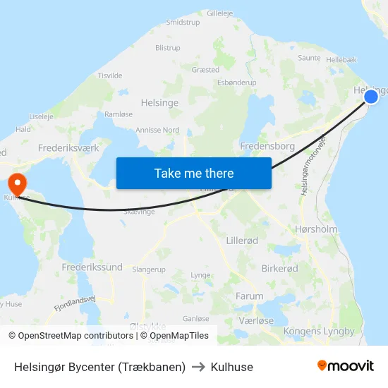 Helsingør Bycenter (Trækbanen) to Kulhuse map