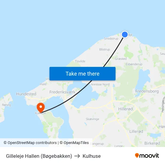 Gilleleje Hallen (Bøgebakken) to Kulhuse map