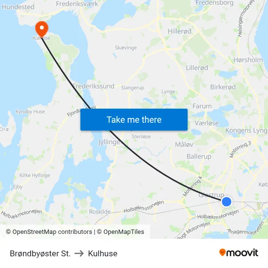 Brøndbyøster St. to Kulhuse map