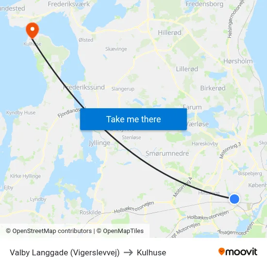 Valby Langgade (Vigerslevvej) to Kulhuse map