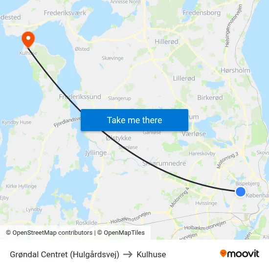 Grøndal Centret (Hulgårdsvej) to Kulhuse map