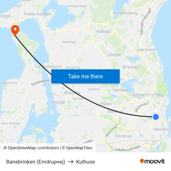 Banebrinken (Emdrupvej) to Kulhuse map