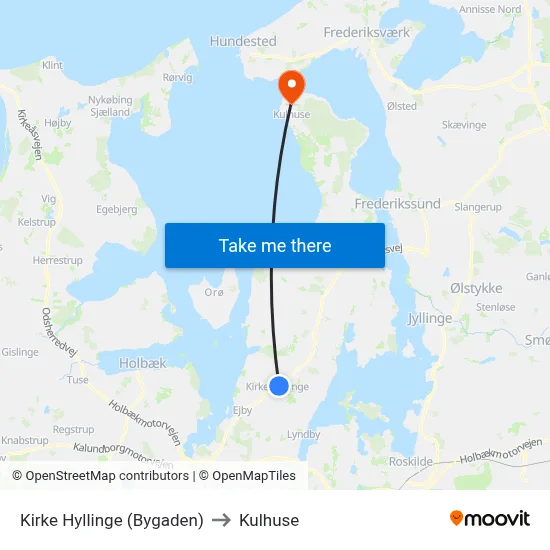 Kirke Hyllinge (Bygaden) to Kulhuse map
