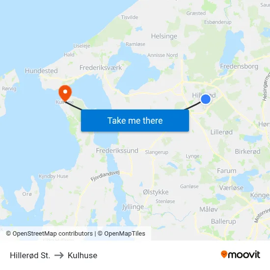 Hillerød St. to Kulhuse map