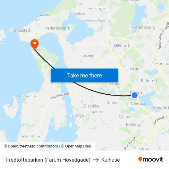 Fredtofteparken (Farum Hovedgade) to Kulhuse map