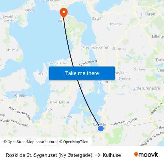 Roskilde St. Sygehuset (Ny Østergade) to Kulhuse map