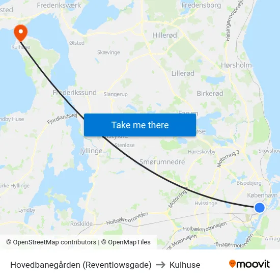 Hovedbanegården (Reventlowsgade) to Kulhuse map