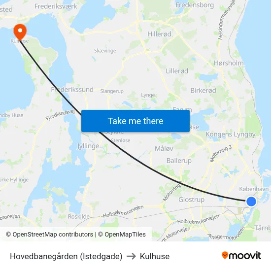 Hovedbanegården (Istedgade) to Kulhuse map
